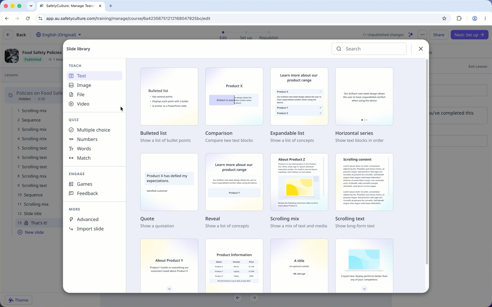 Link and upload a new file to a course using the "Add file" slide.