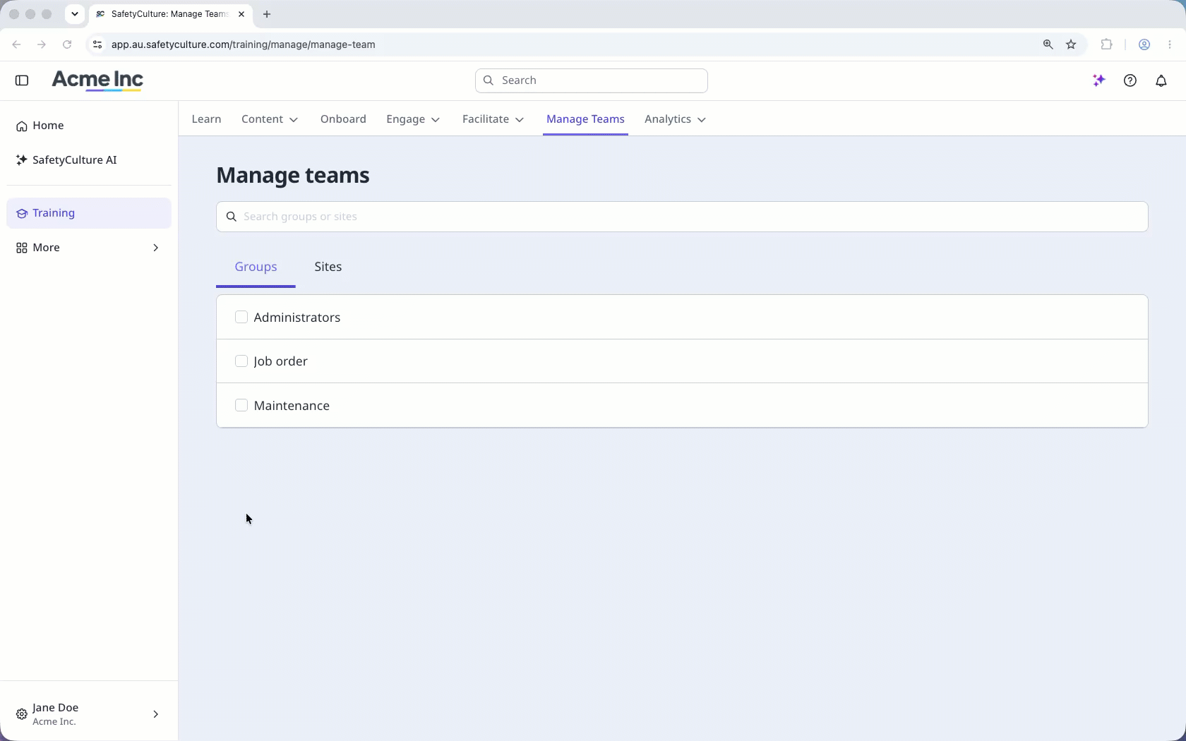 Bulk assign team managers to groups and sites via the web app.