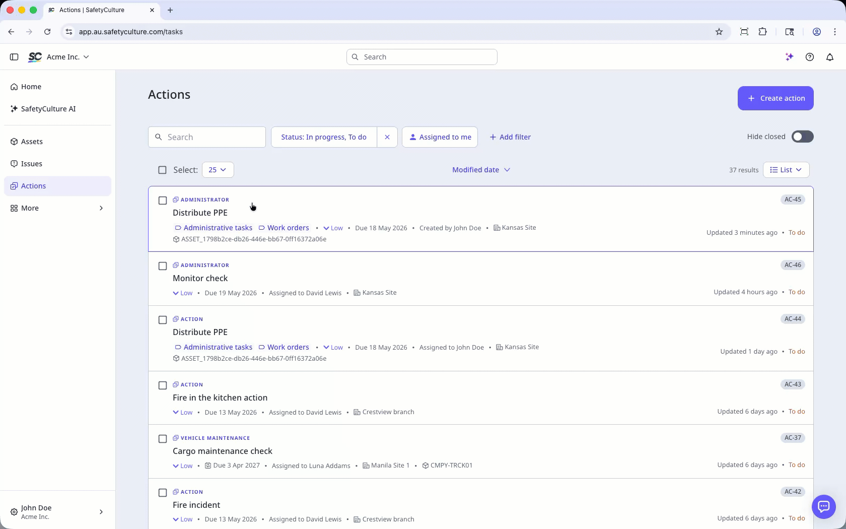 Bulk assign actions via the SafetyCulture web app.