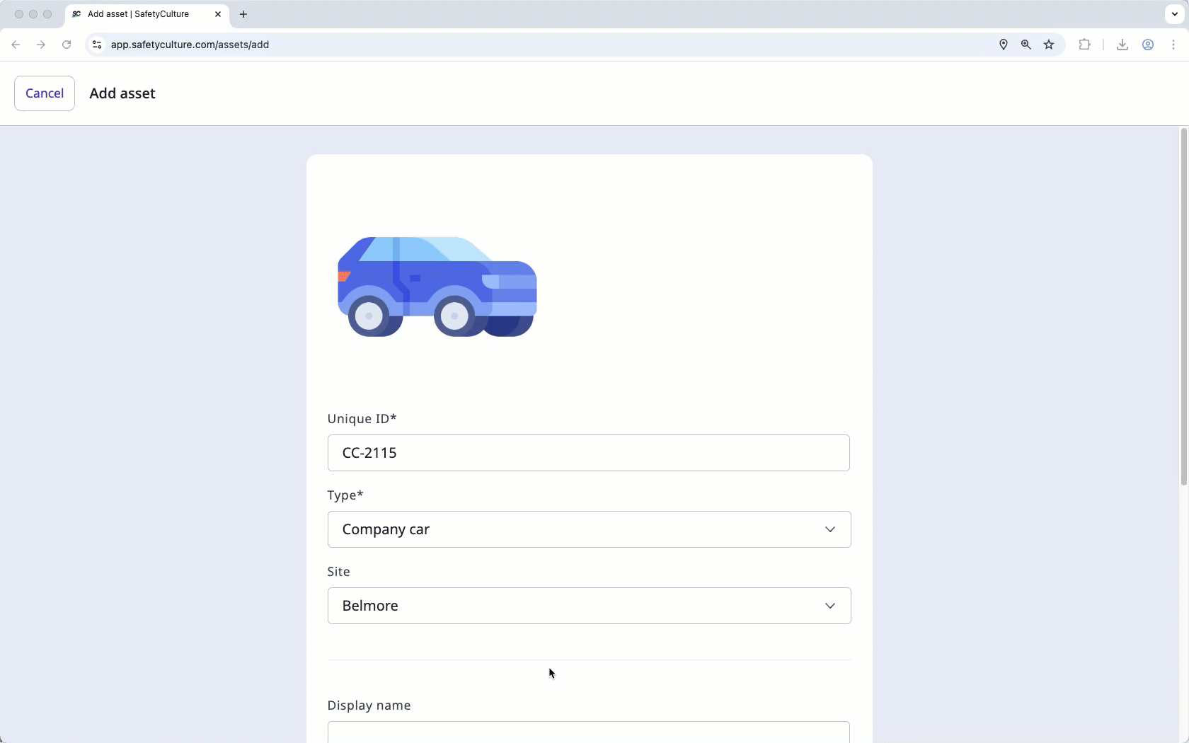 Add an asset via the web app.