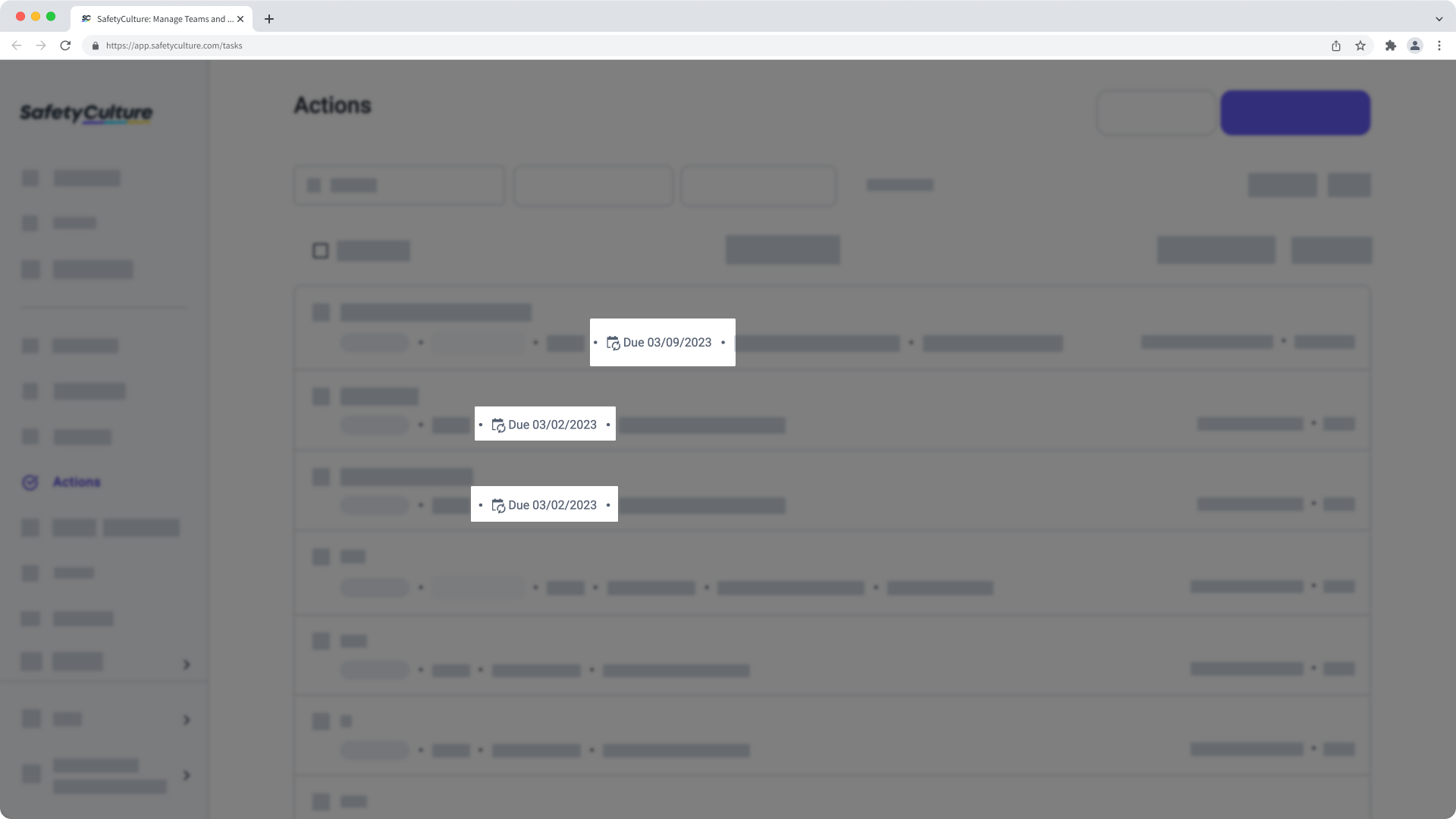 Actions récurrentes affichées sur la page des Actions.