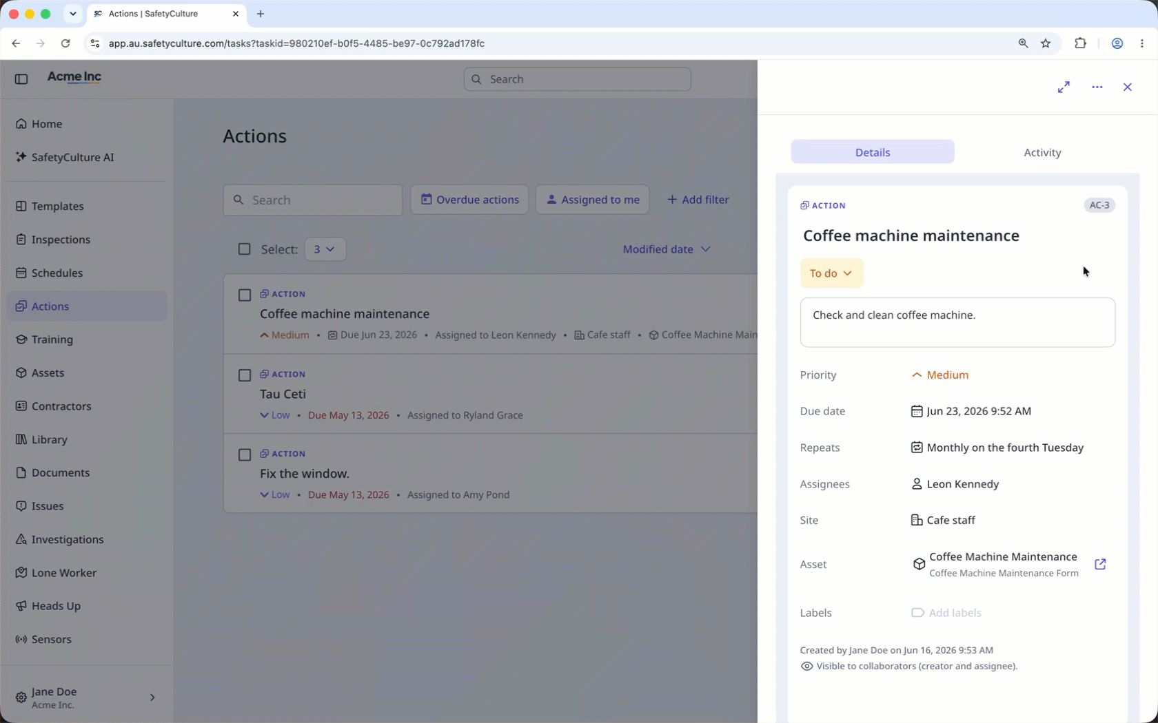 Löschen Sie einen Aktionslink über die Web-App.