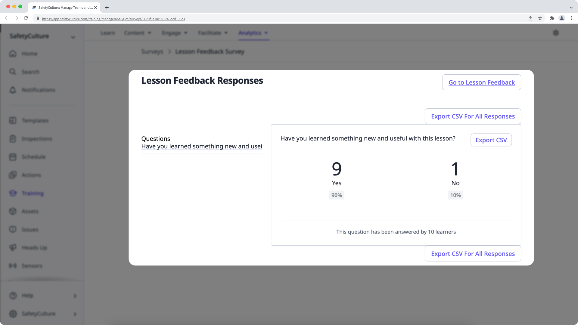 Ver las respuestas de la encuesta de formación a través de la aplicación web.