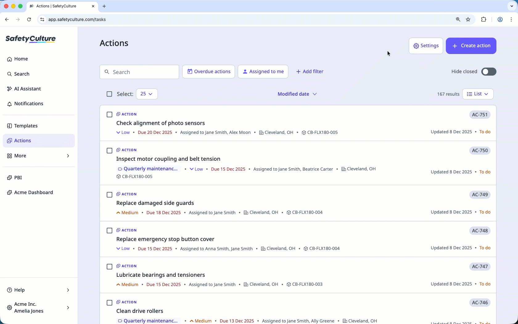 Require evidence in actions via the web app.