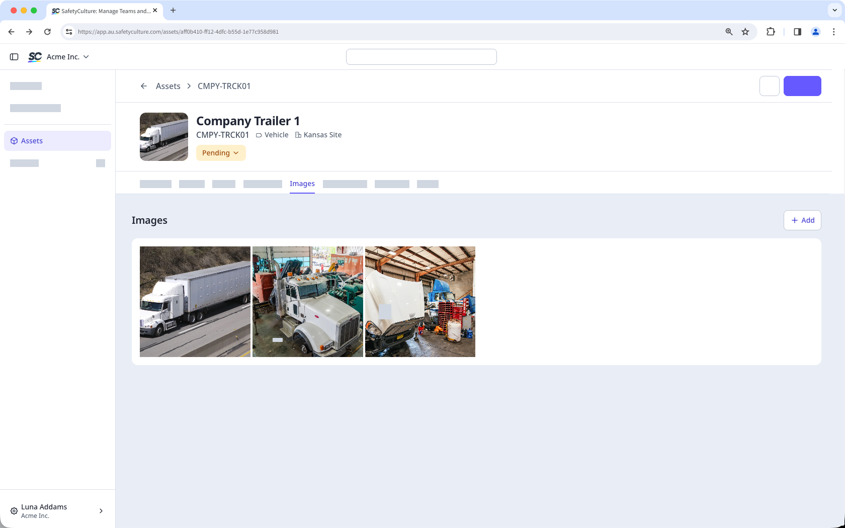 The images tab on an asset profile page, showing images linked to the asset.
