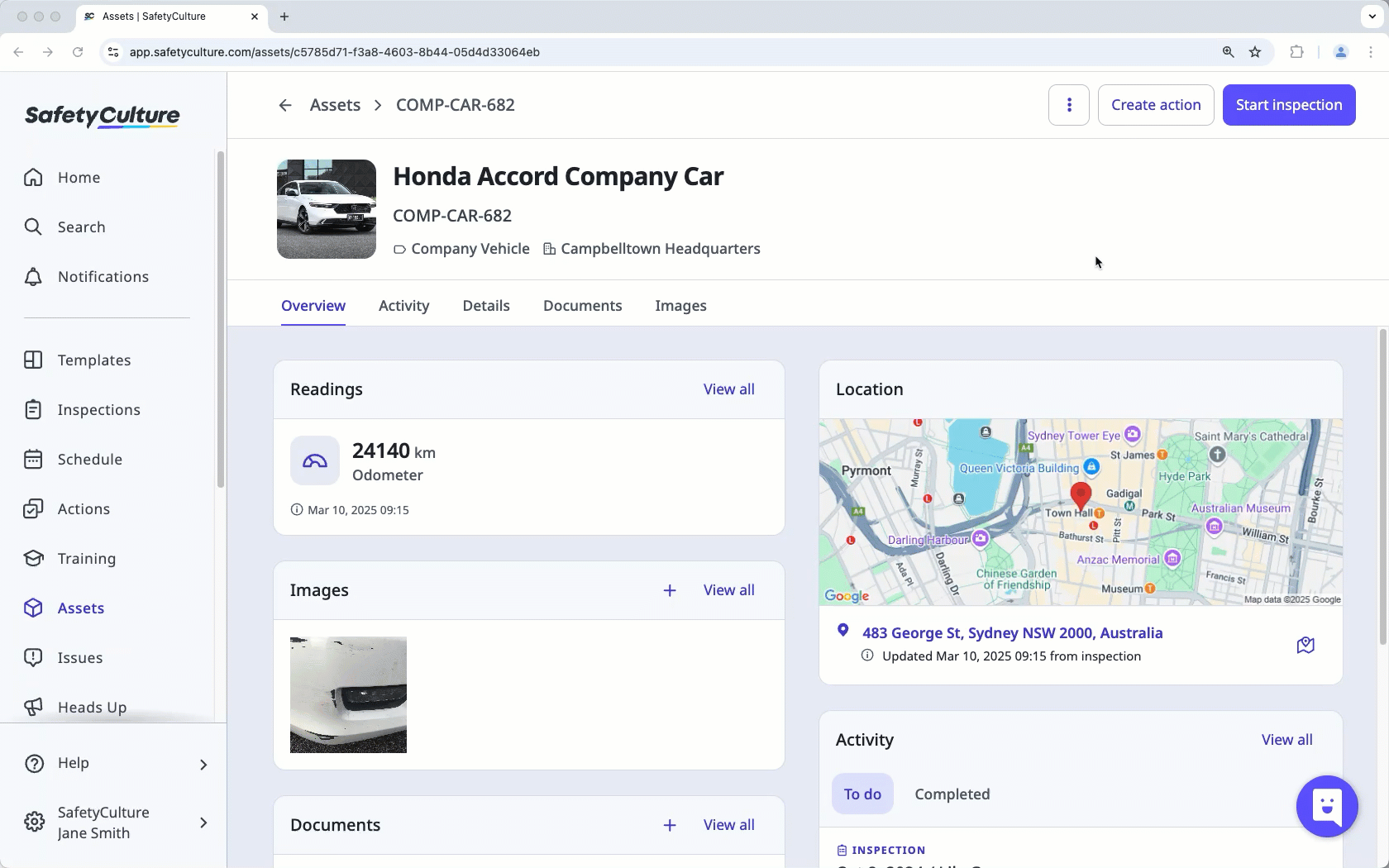 Create an action from the asset profile via the web app.