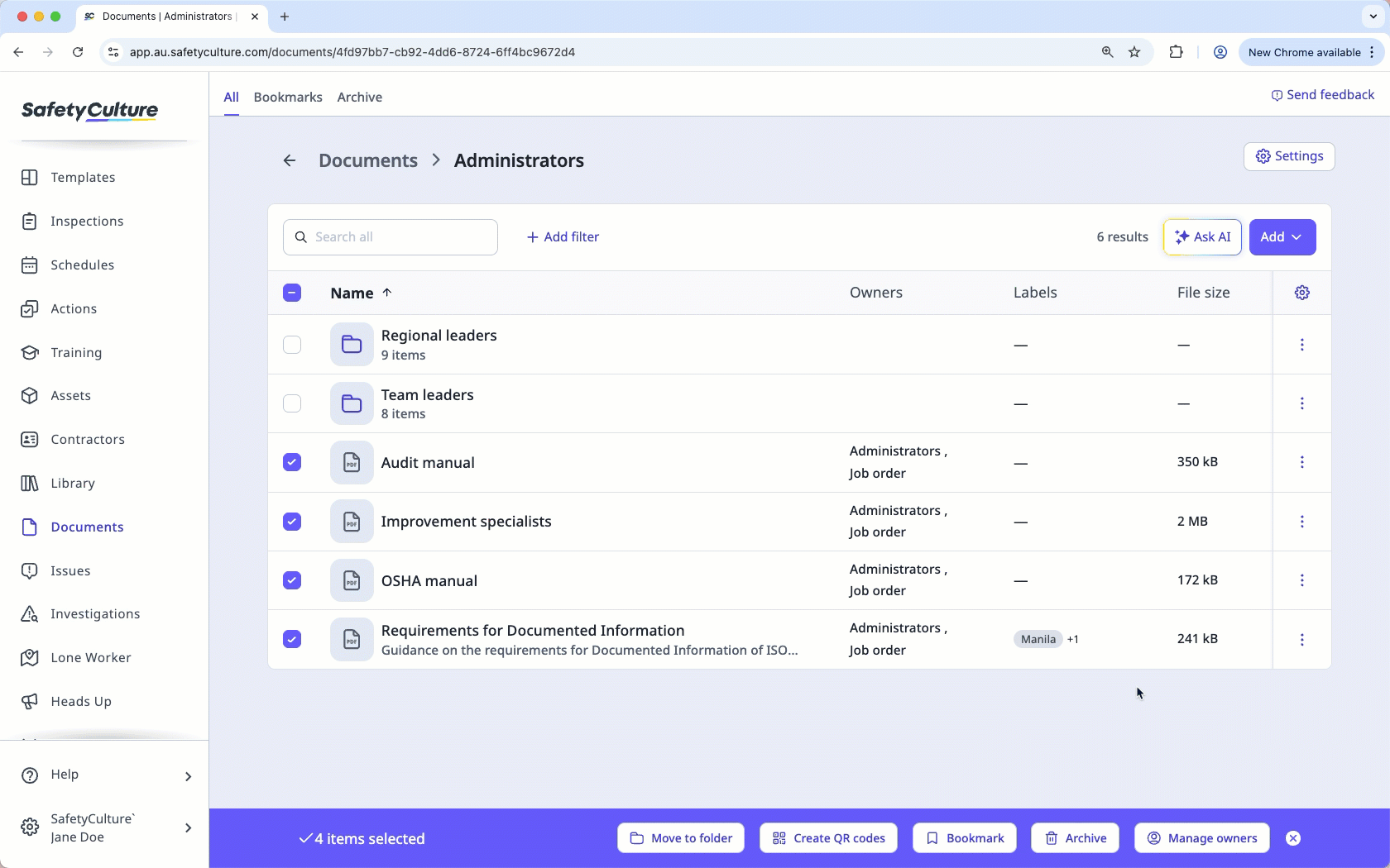 Remplacez des propriétaires de fichiers de façon groupée via l'application web.