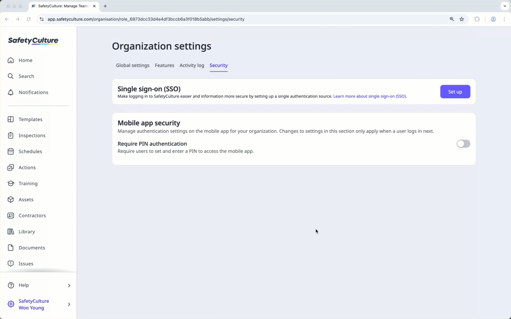 Turn the mobile app PIN authentication setting for your organization on via the web app,