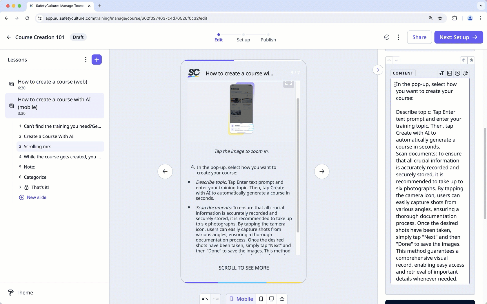 Cree una lección a través de la aplicación web