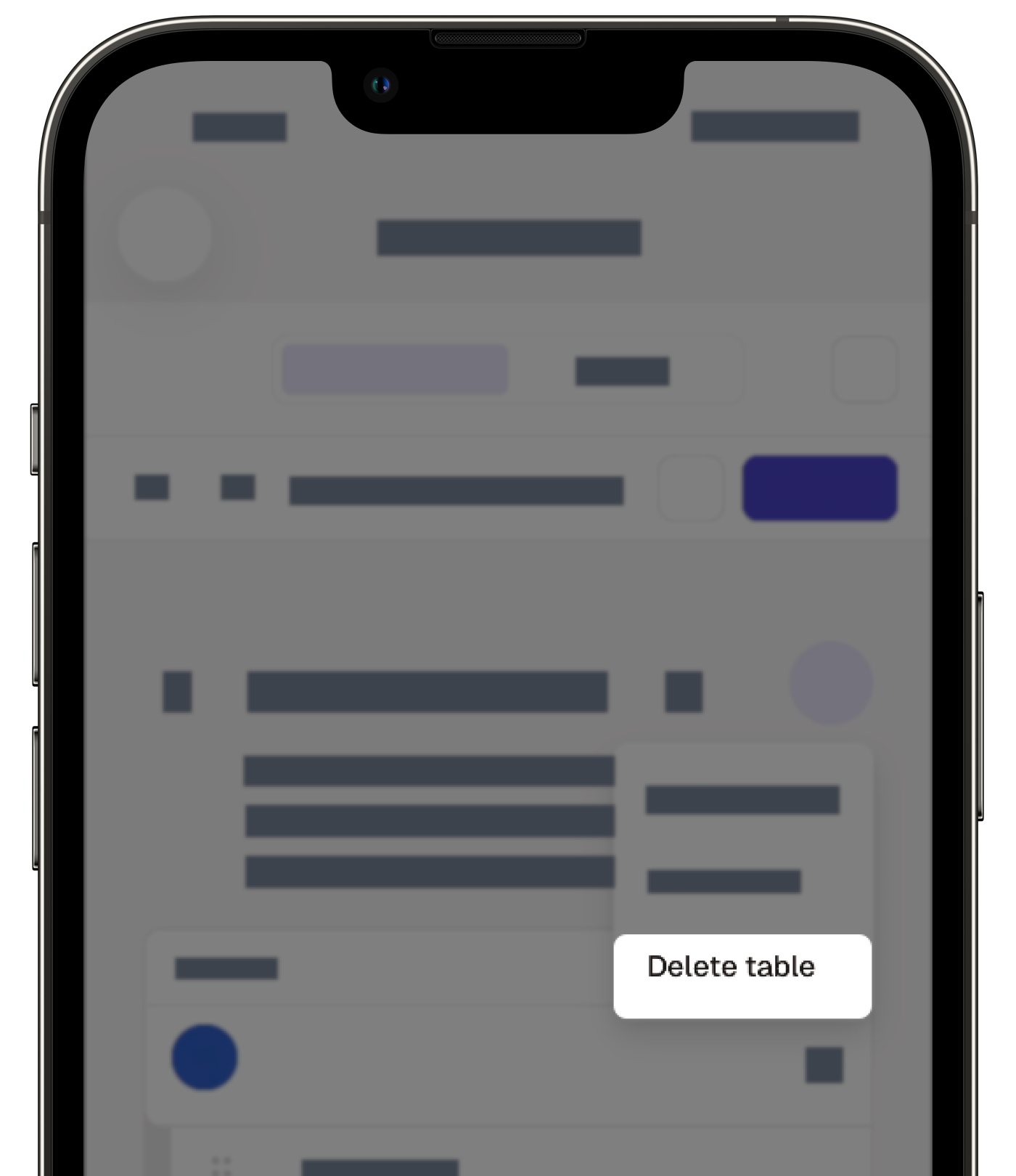 Löschen Sie eine Tabelle aus Ihrer Vorlage über die Mobile-App.