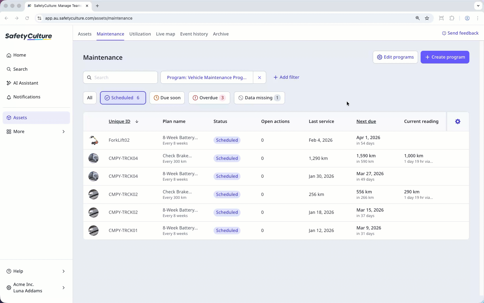 Edit an asset's last service details via the web app.
