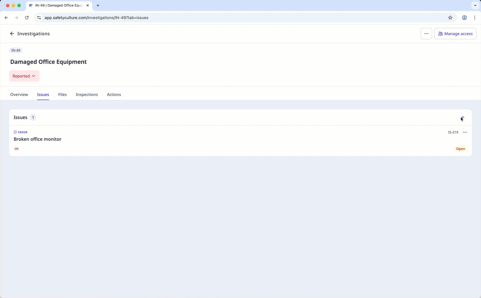 Link issues to investigations via the web app.