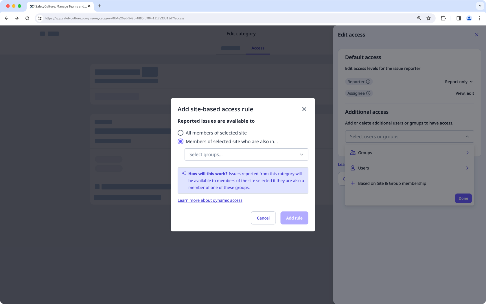 Set up dynamic issue access via the web app.