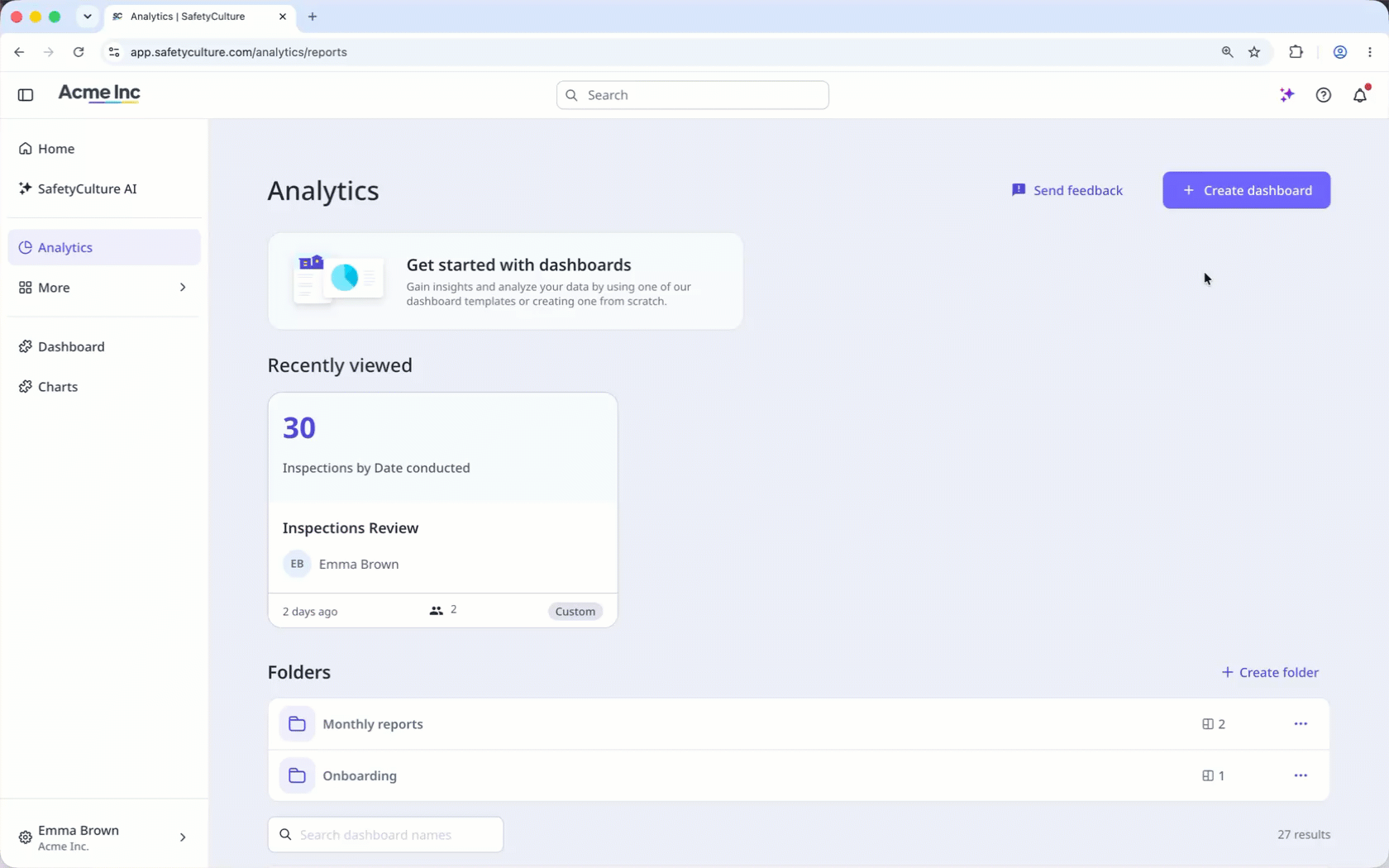 Crear un nuevo panel de Estadísticas en la aplicación web.