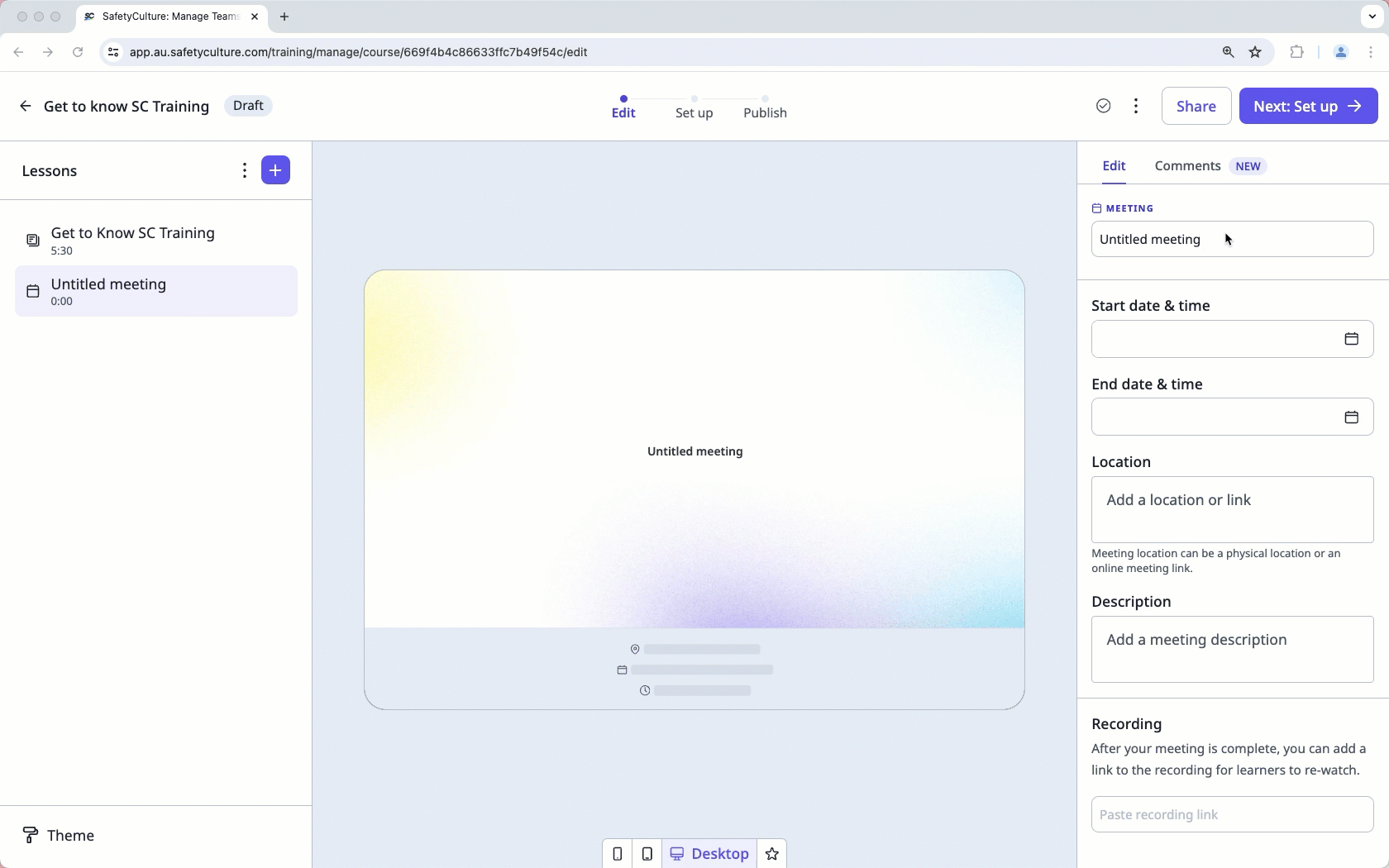 Configure your meeting lesson via the web app.