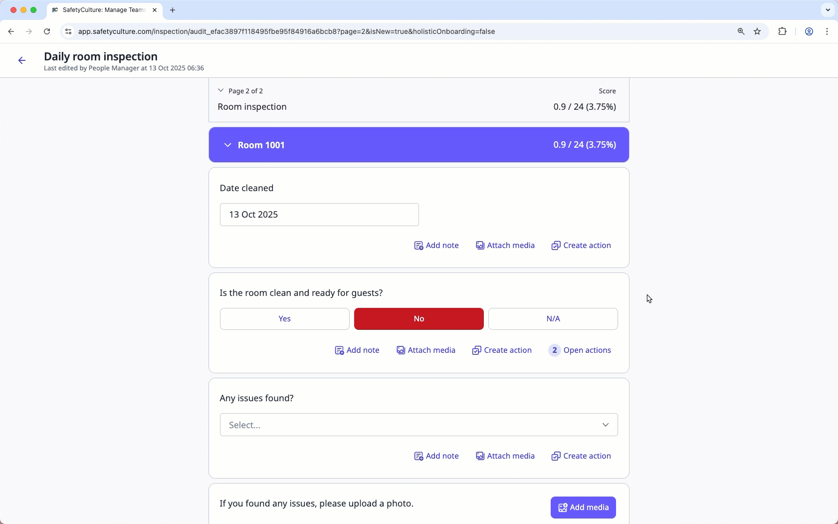 View open actions via the web app.