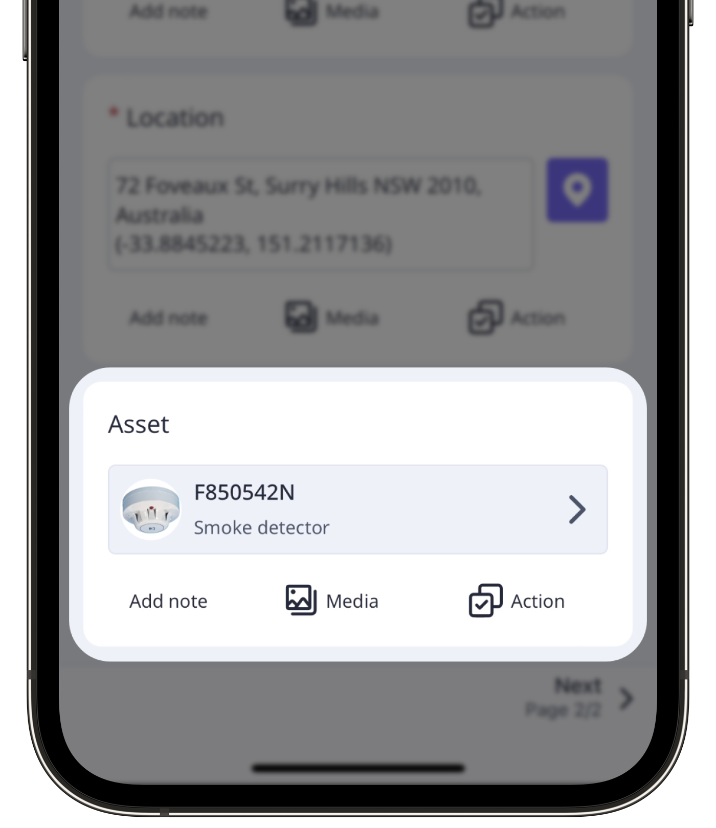 A title page in an inspection showing an asset on the mobile app.
