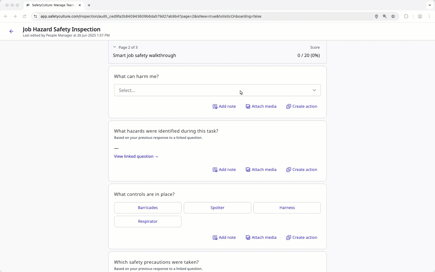 Linked responses in inspections via the web app.