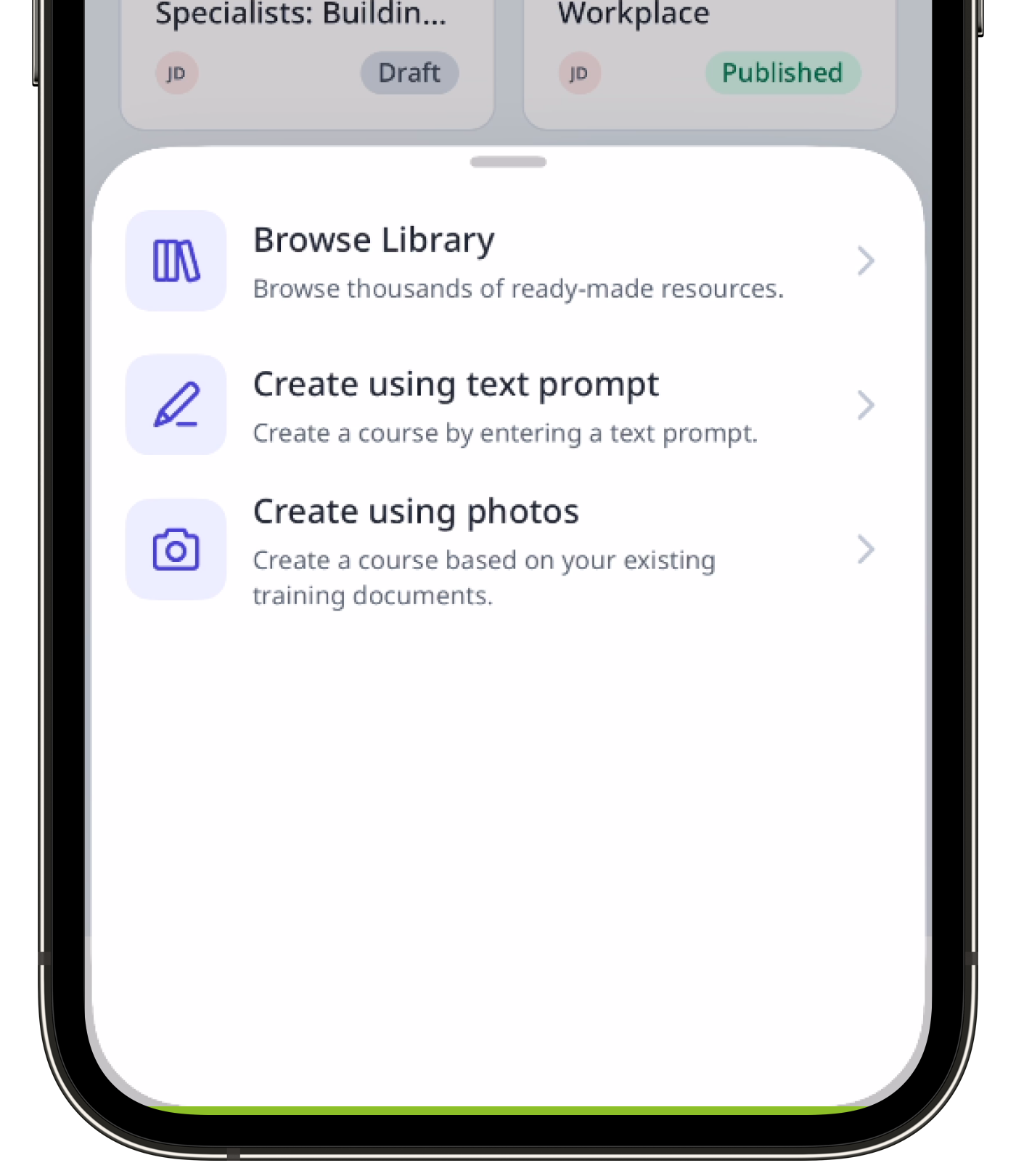 Create a training course via the mobile app.