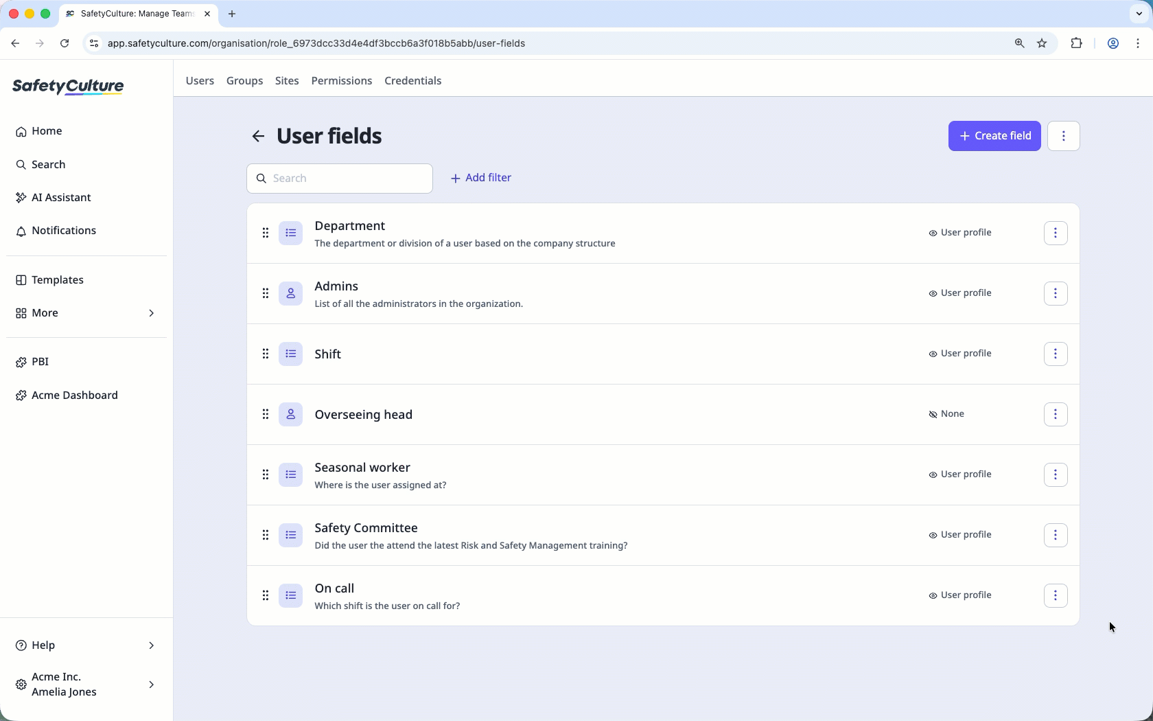 Archive a user field via the web app.