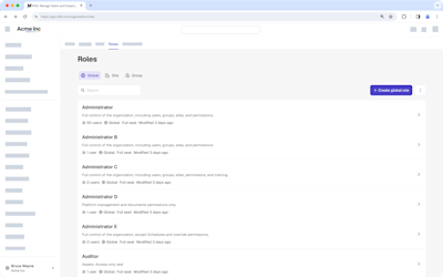 The Roles page with the Global tab open.