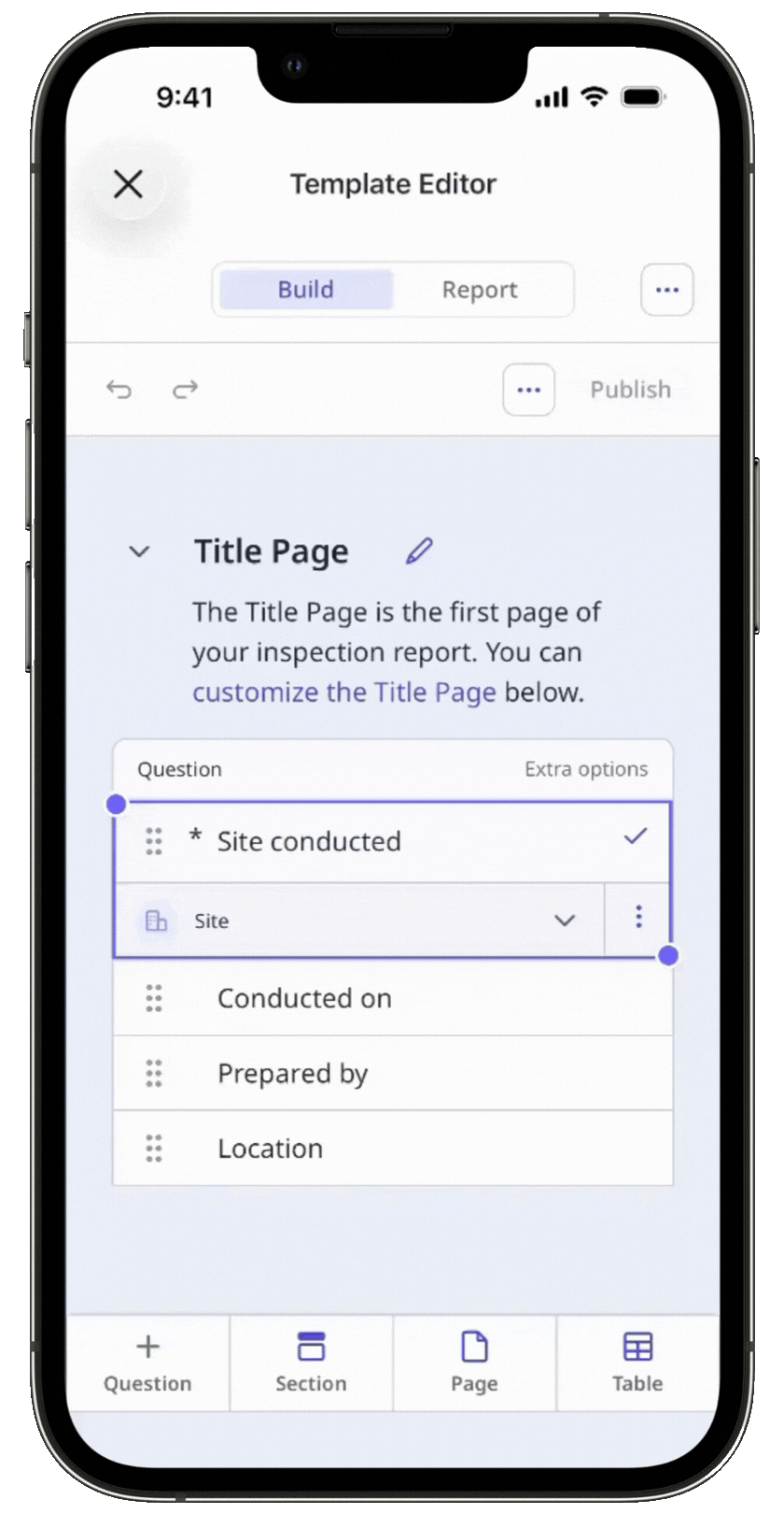 Edit a template's title page via the mobile app.