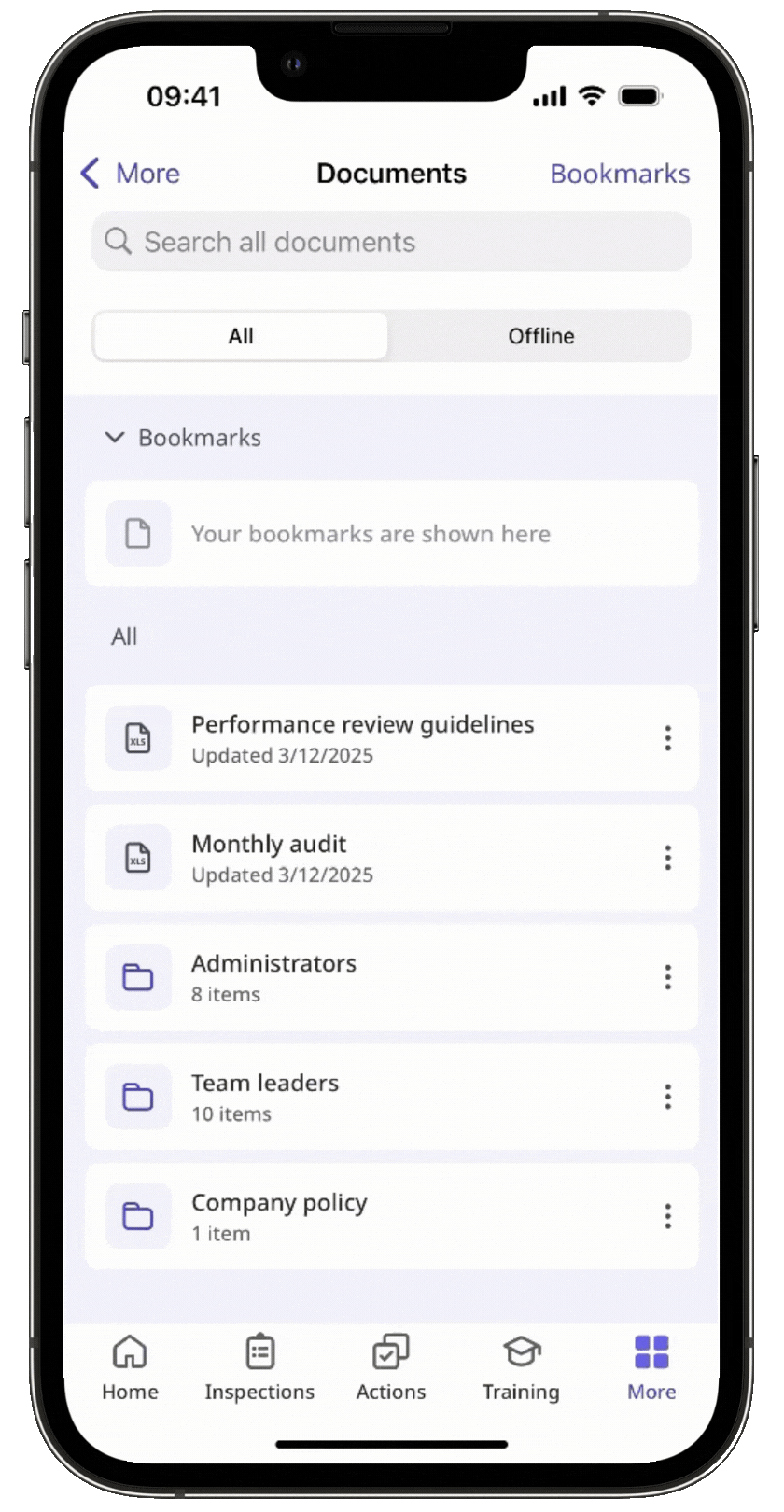 Bookmark a file or folder via the mobile app.