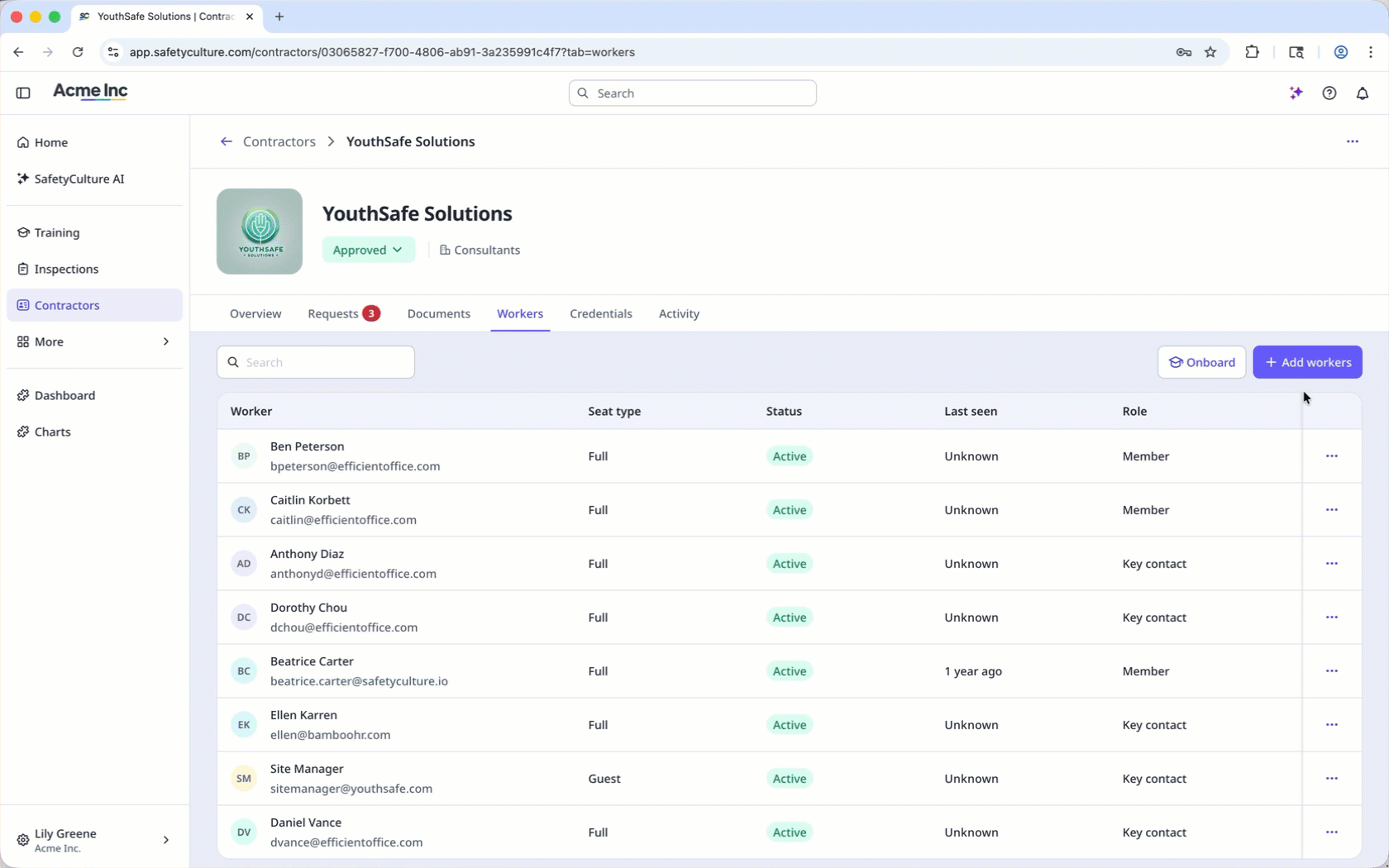 Select existing users to add to a company and set their roles as Member and Key Contact.