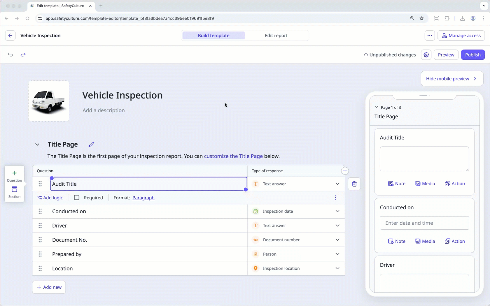 Edit template titles via the web app.