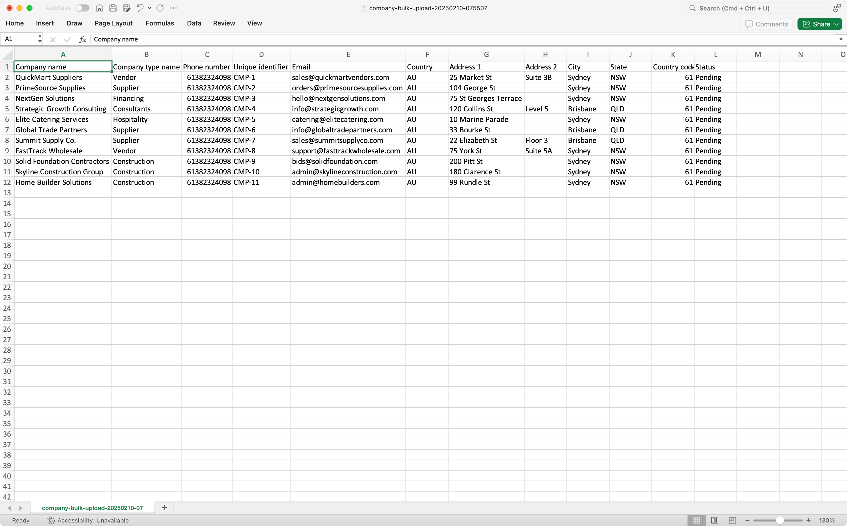 Ajouter des sociétés de façon groupée avec un modèle CSV à partir de l'application Web.