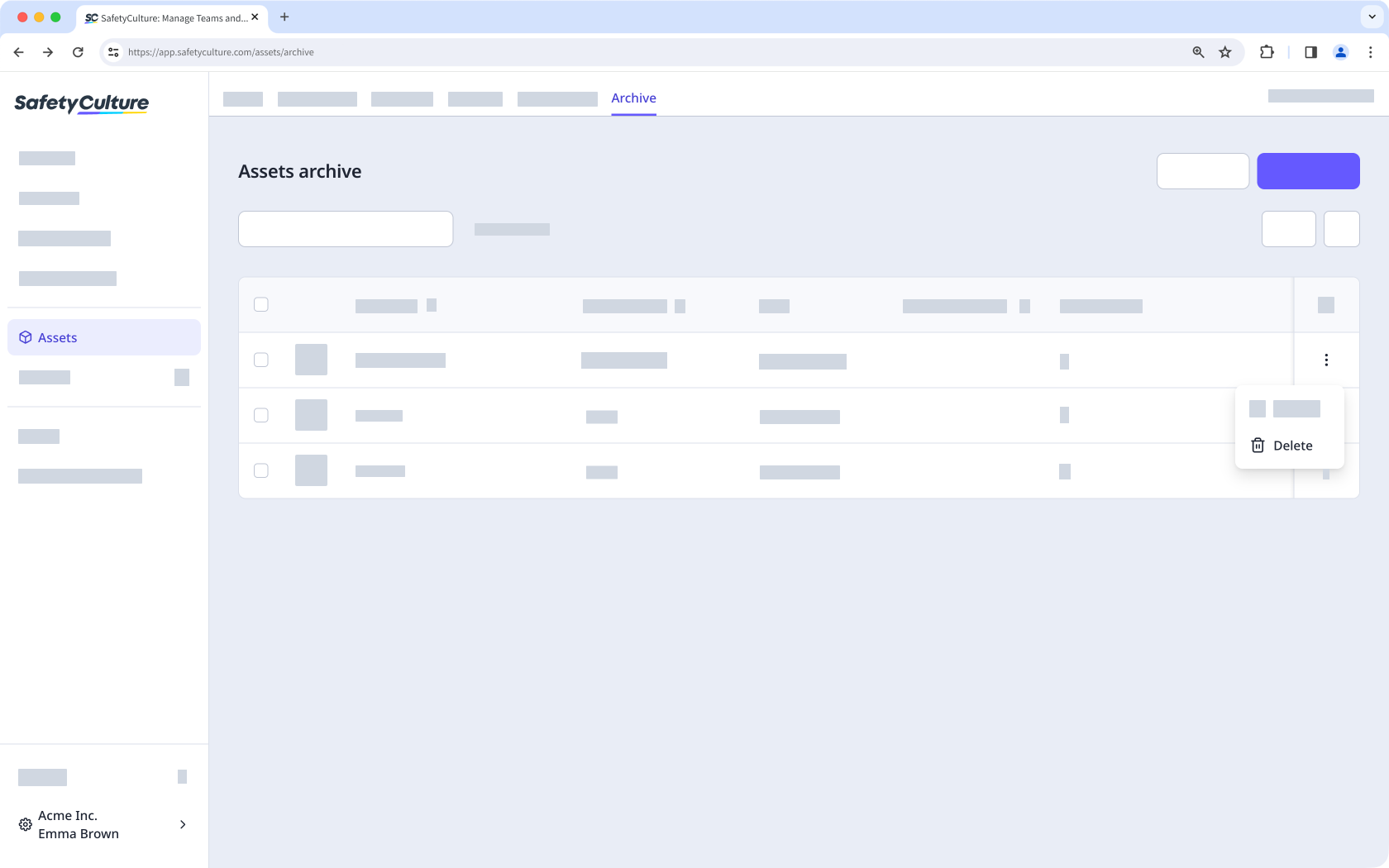 Eliminar un activo a través de la aplicación web.