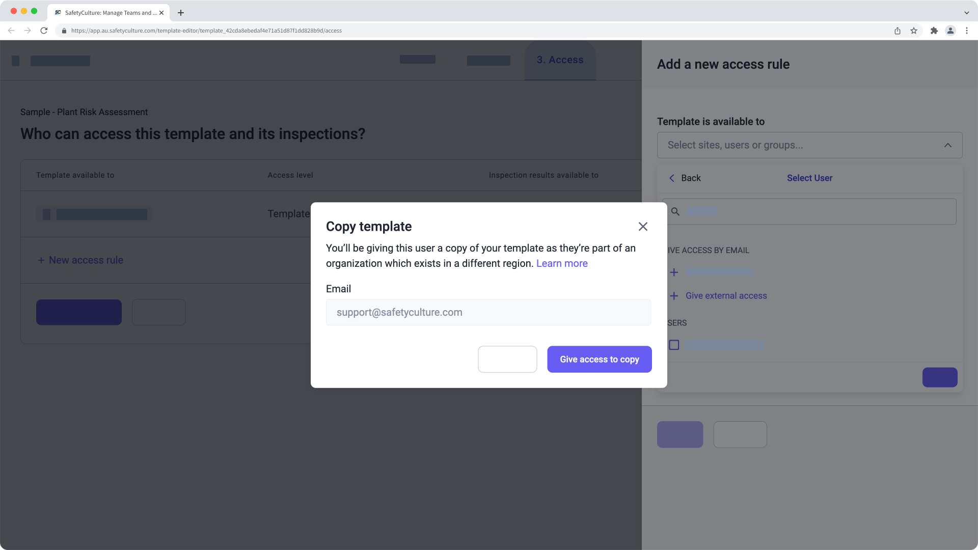 Give an external organization access to a template copy via the web app.