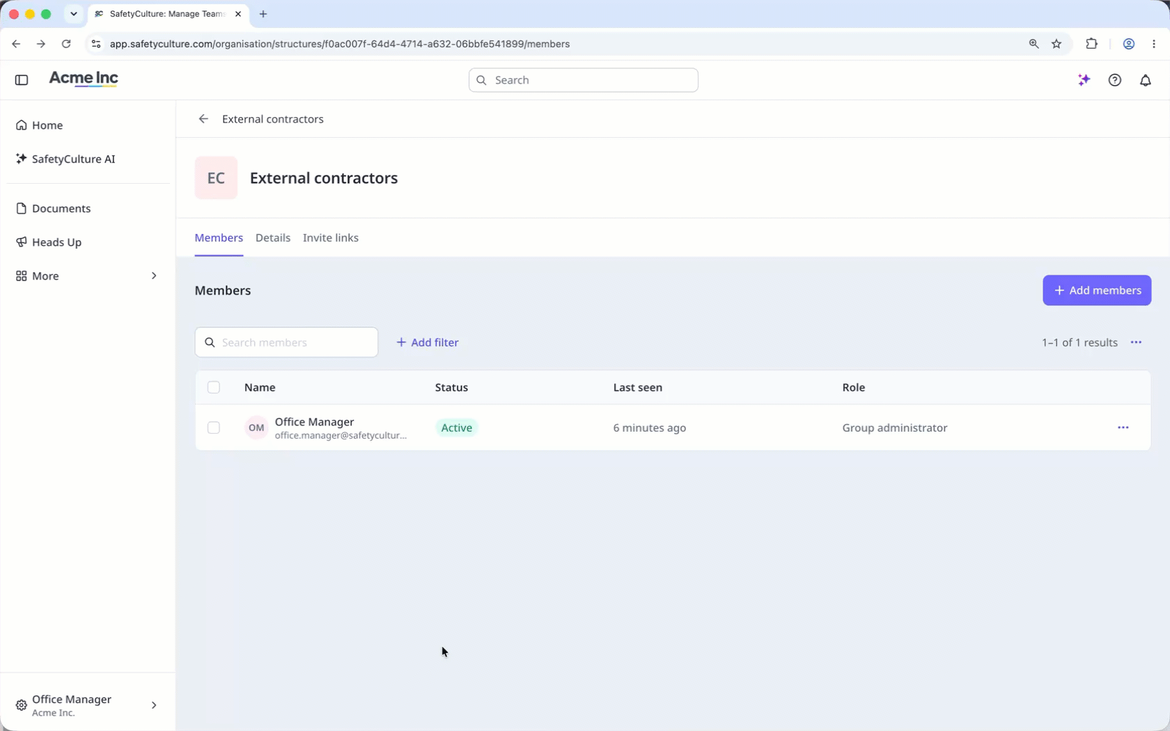 Manage membership in the group profile and edit user details.