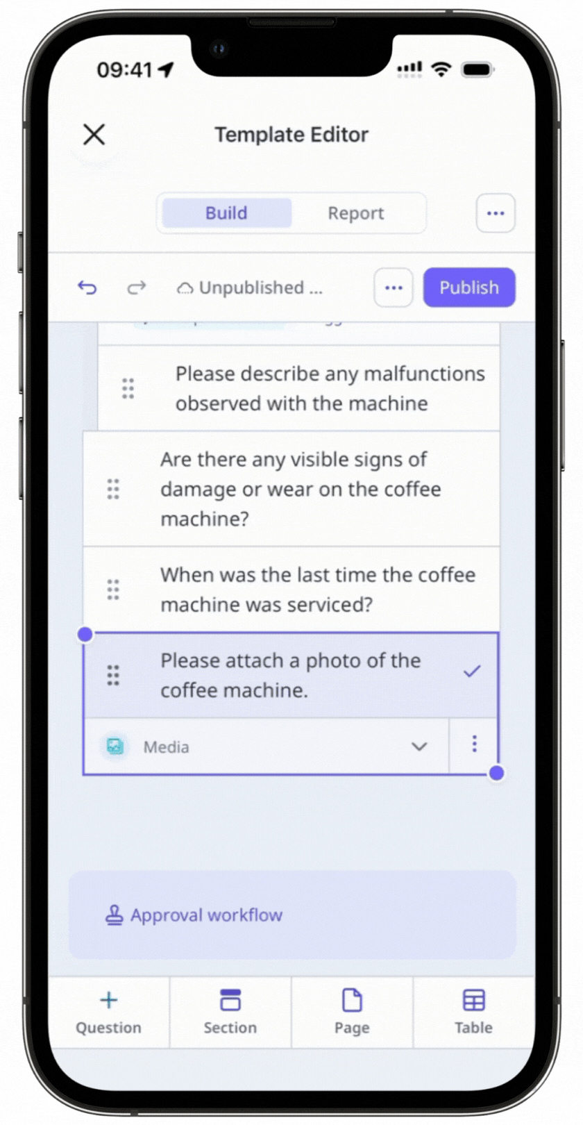 Add a page in the template editor via the mobile app.