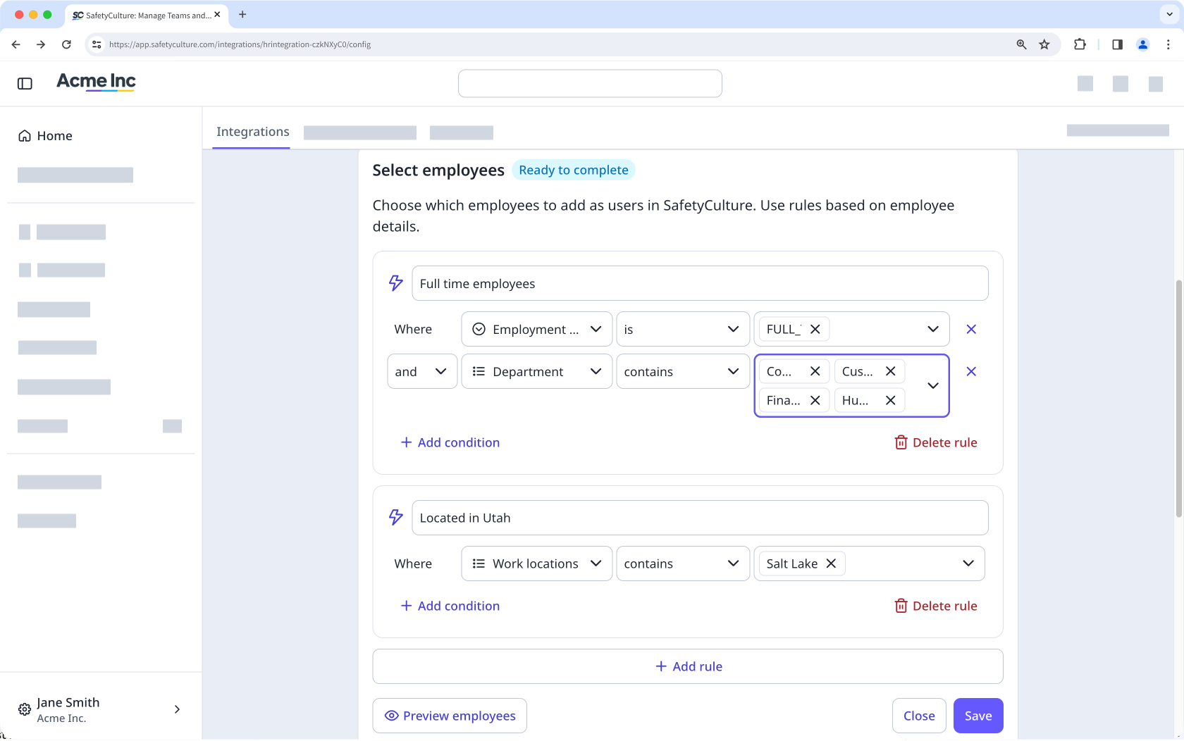 Filtrez les employés à l'aide de règles et de conditions avant d'importer des utilisateurs dans SafetyCulture.