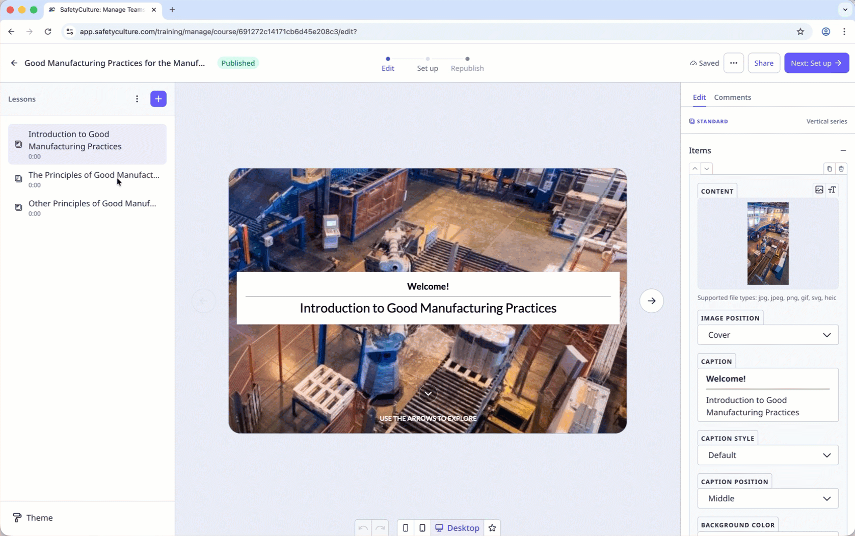 View lessons in the course editor via the web app.