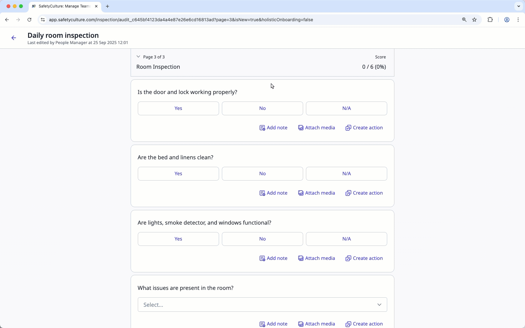 Multiple choice response questions in an inspection via the web app.