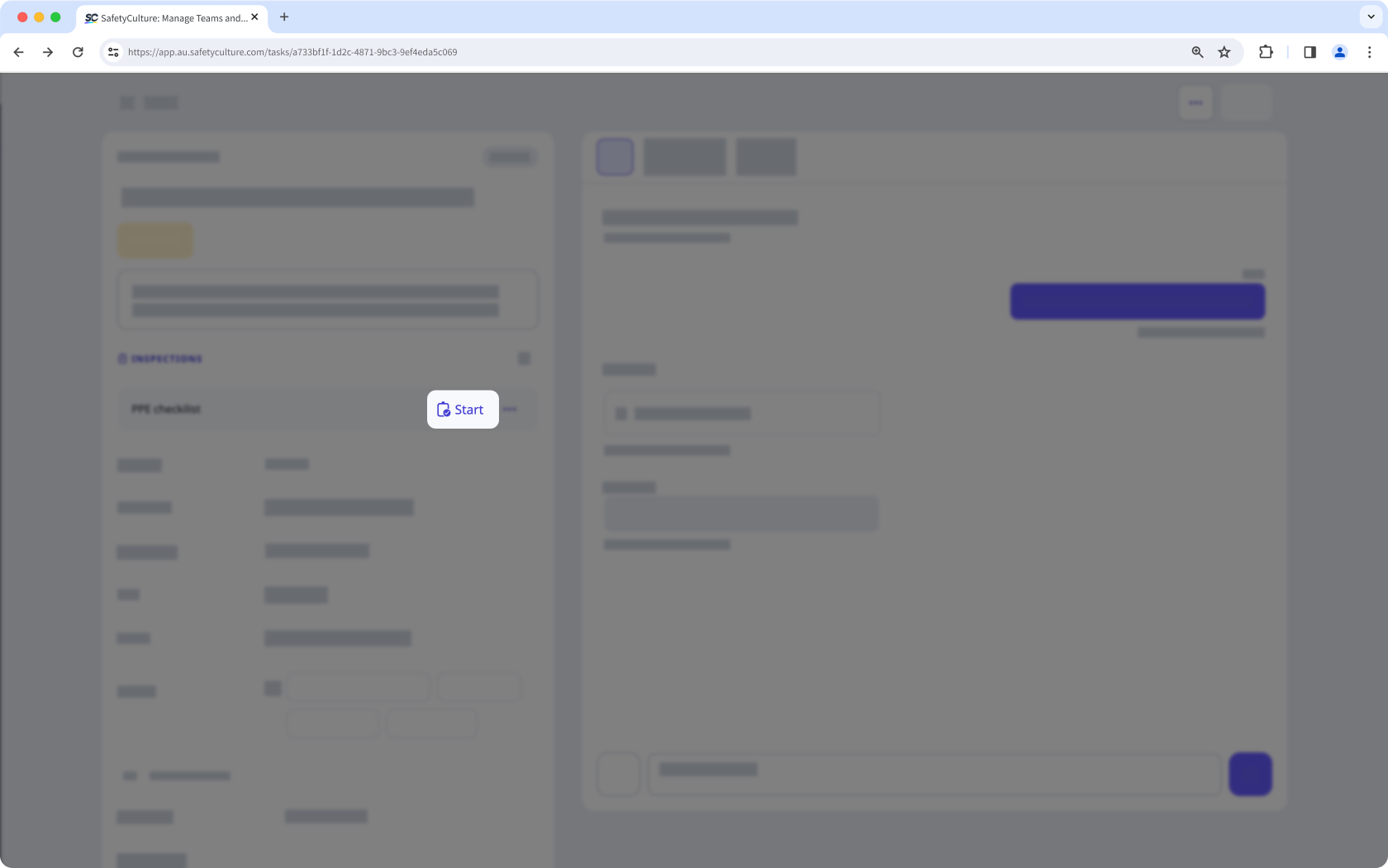 Commencez une inspection à partir d'une action depuis l'application Web.