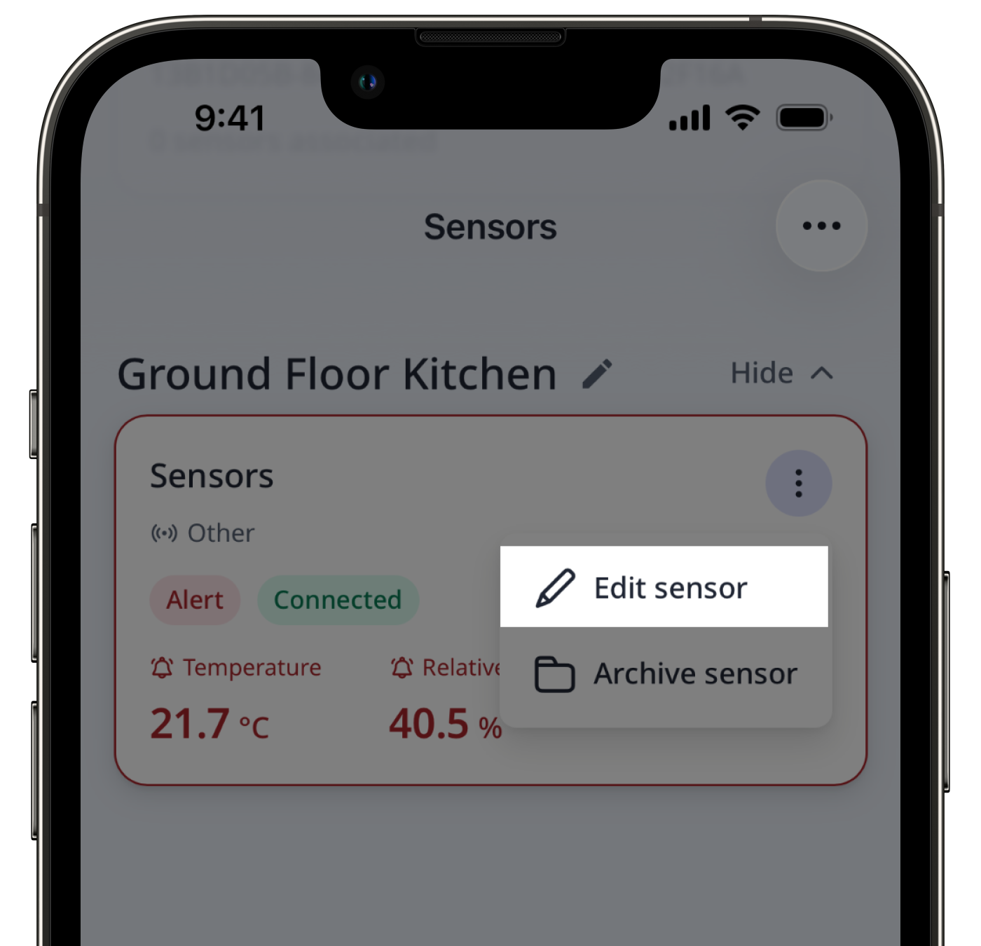 Modifier la catégorie, la localisation et le fuseau horaire d'un capteur via l'application mobile.