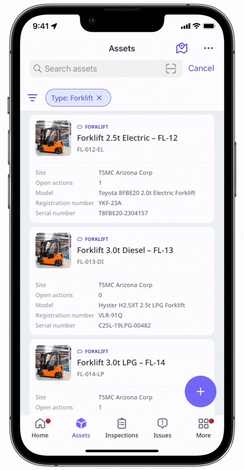 View only assets with open actions via the mobile app.