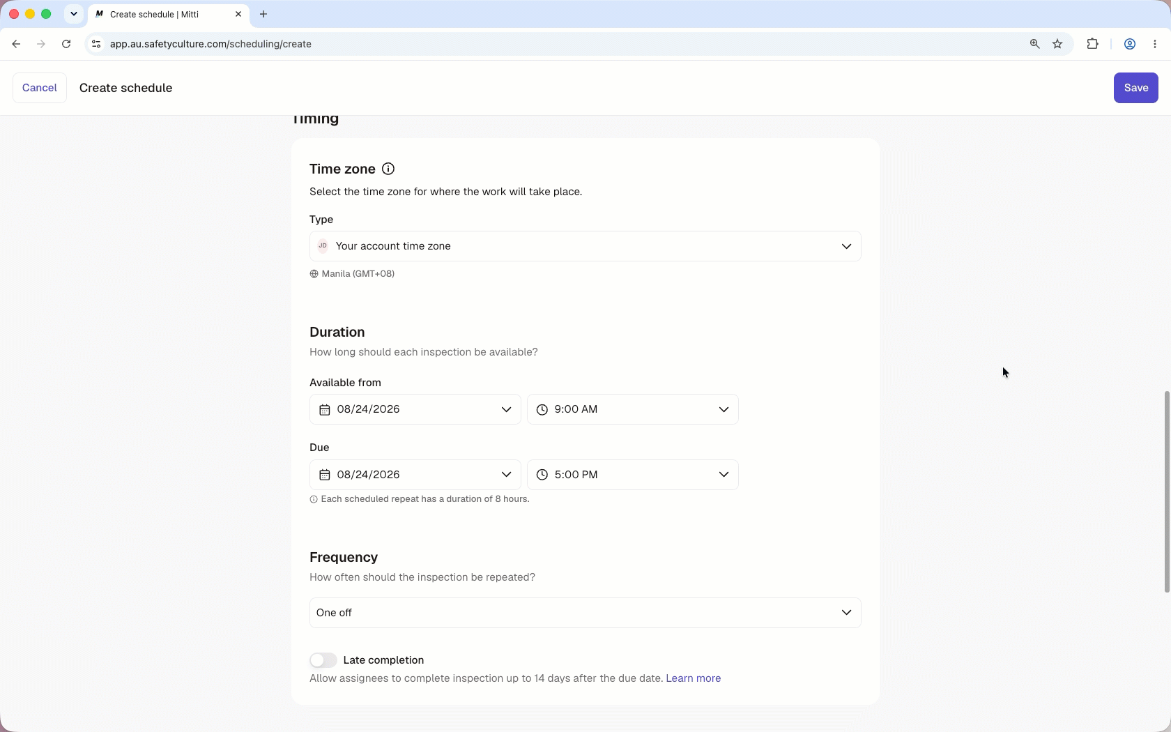 Add timing details to a schedule.