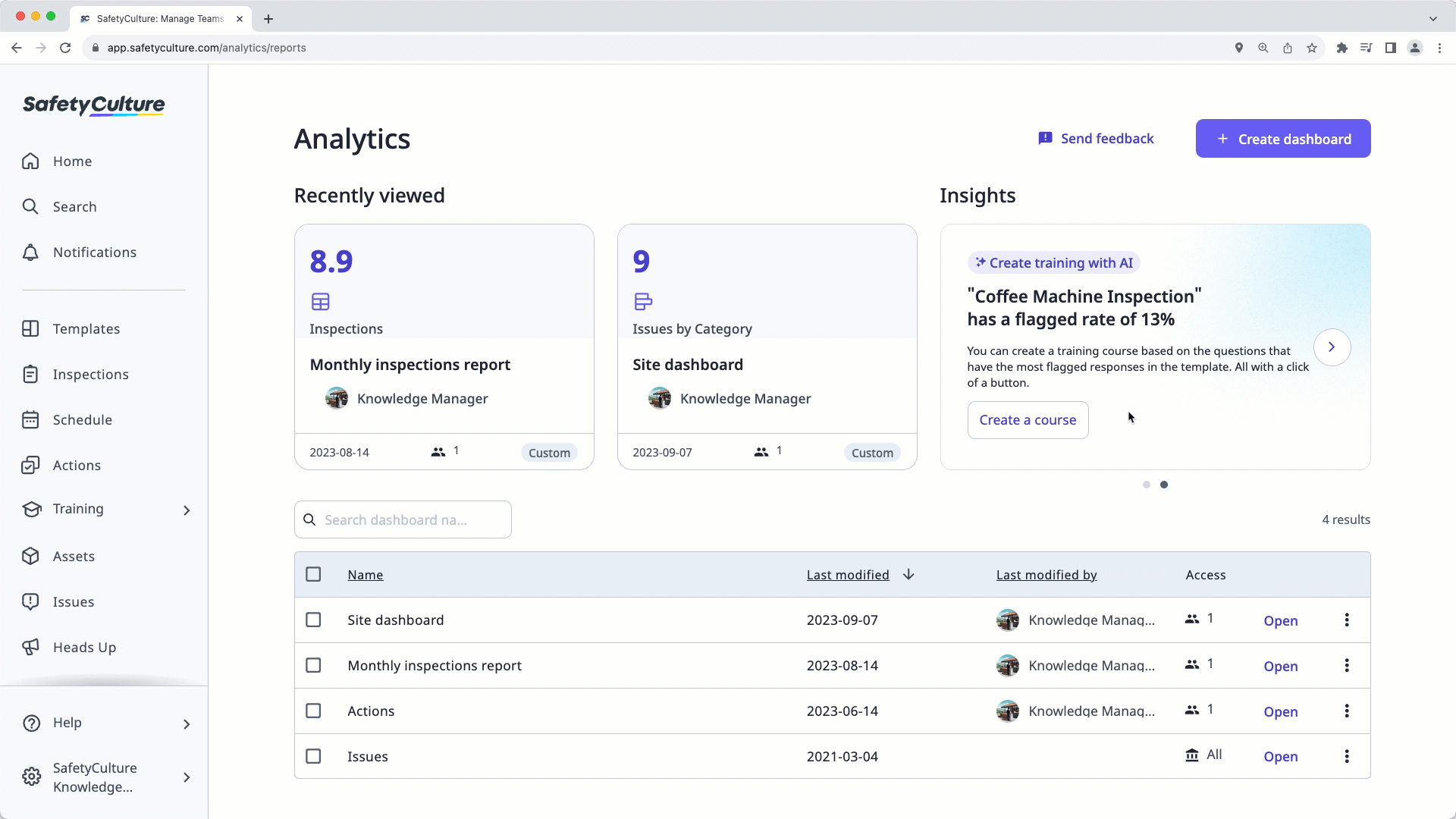 A demonstration of the create training course from flagged item trends feature.