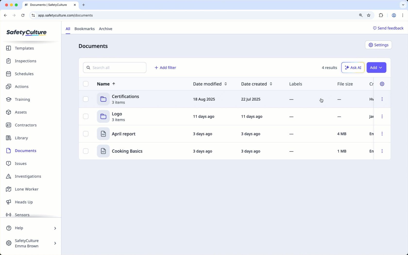 Archive and restore a file or folder via the web app.