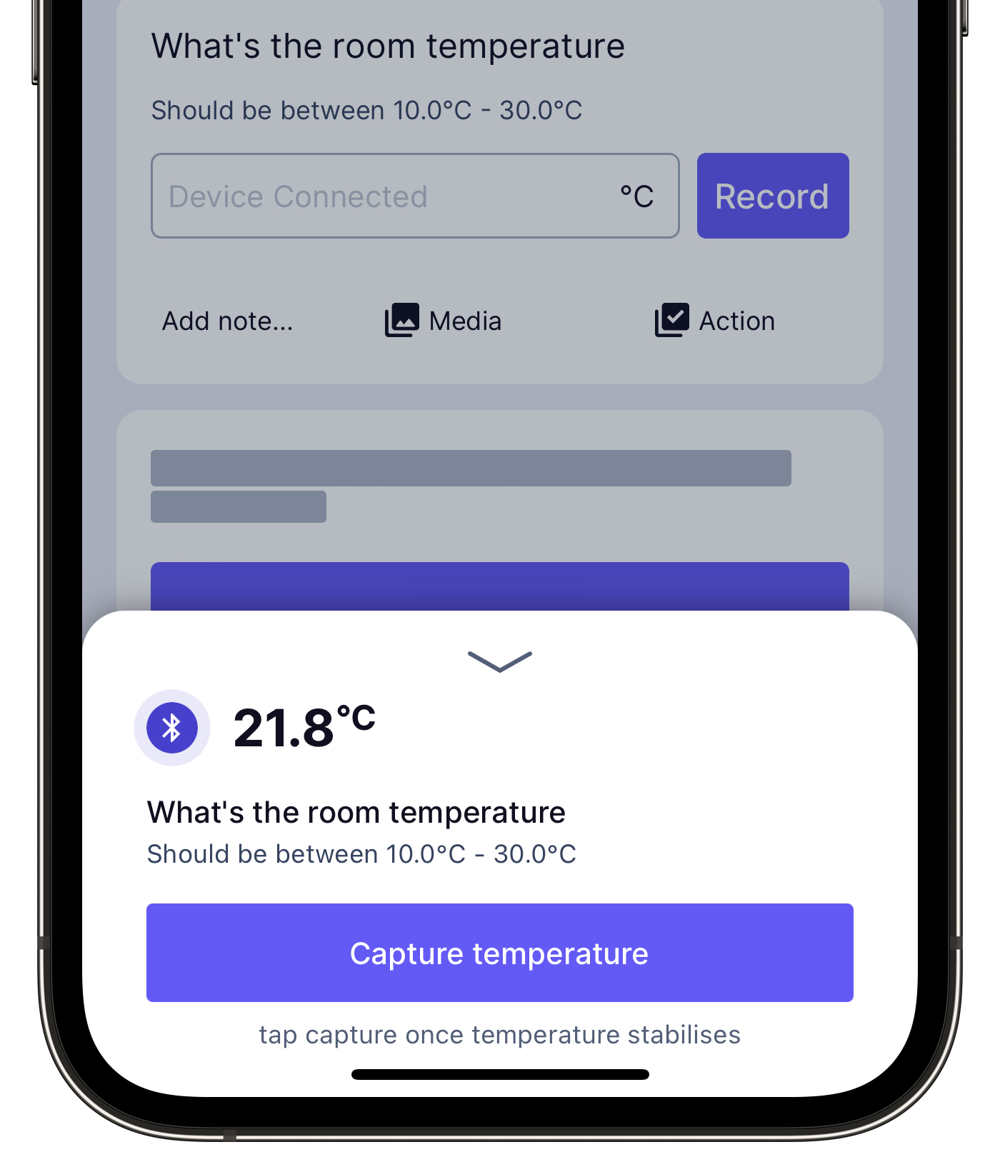 Saisissez les relevés de température à partir de l'application portable.
