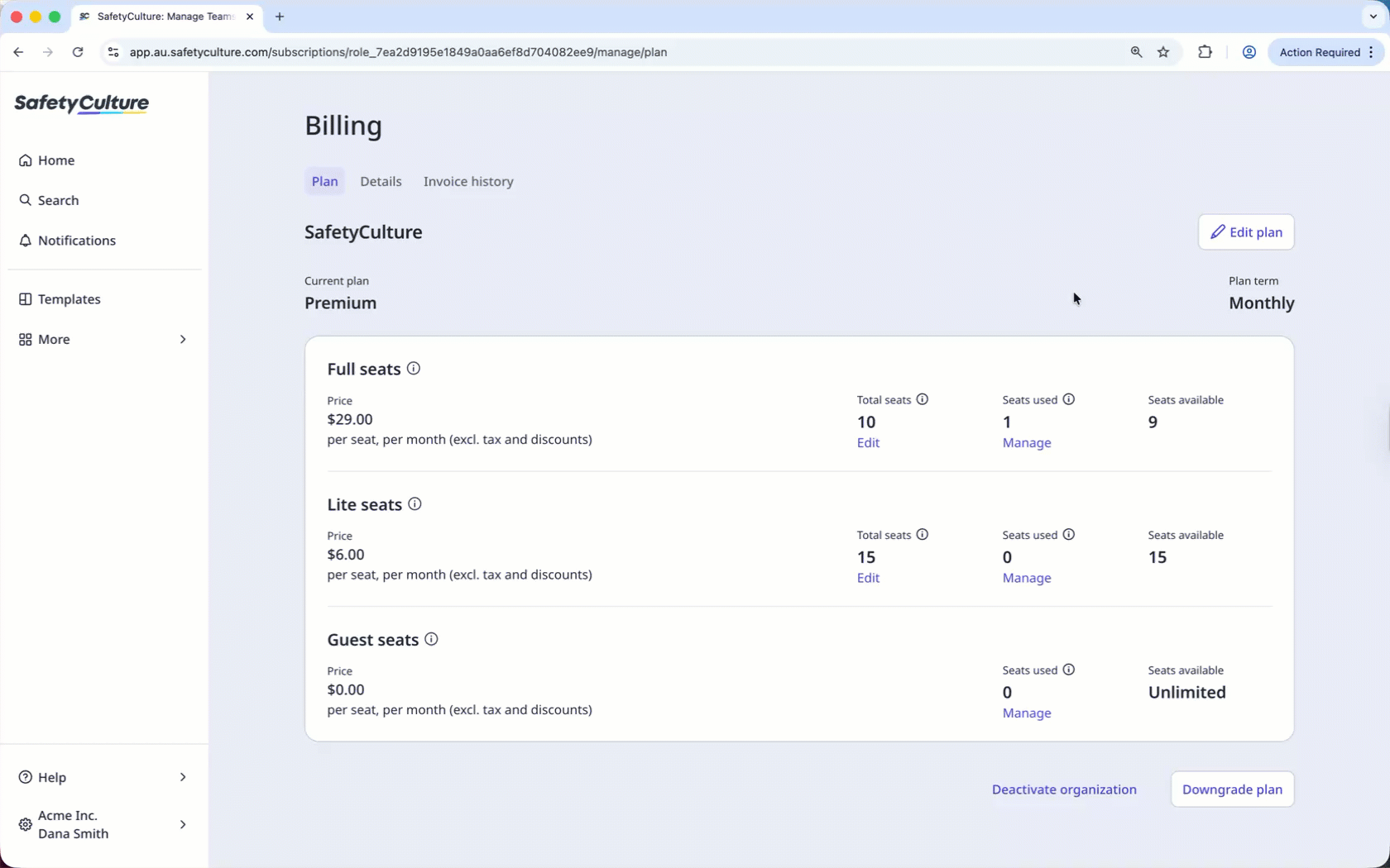 Click "Edit plan" to remove full and lite seats.