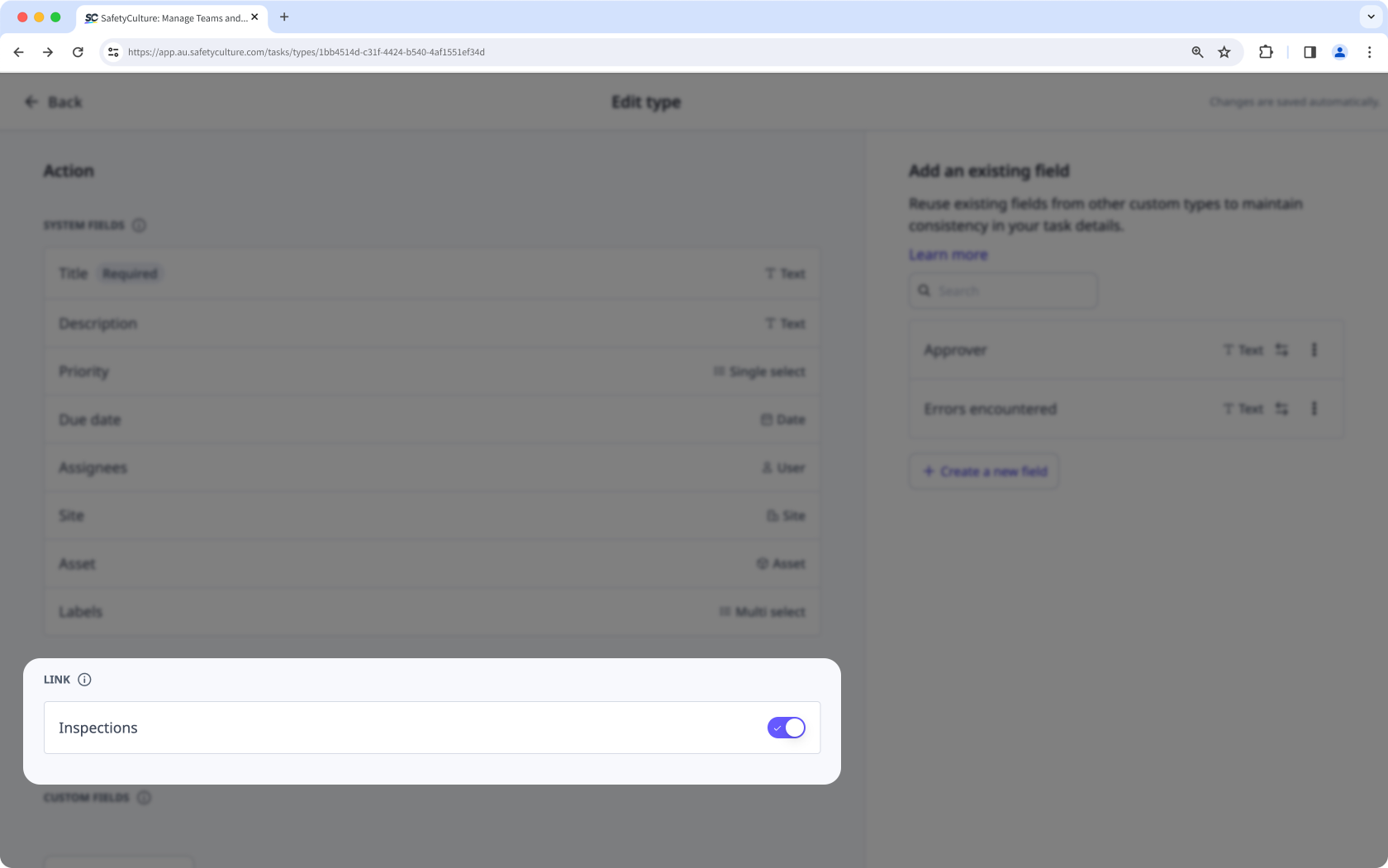 Erfahren Sie, wie Sie mithilfe der SafetyCulture-Web-App Vorlagen für Aktionstypen verlinken können.