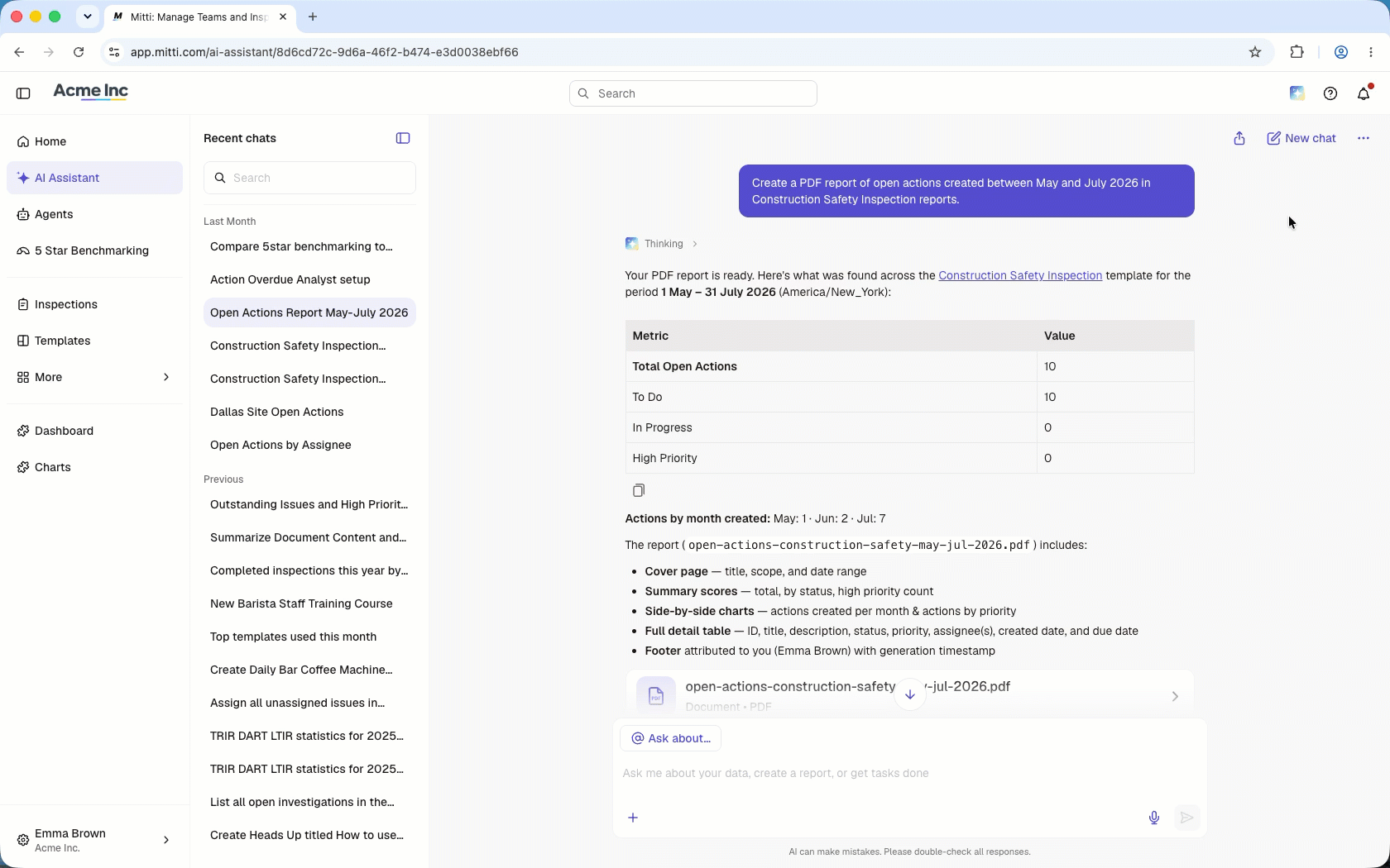 Klicken Sie in den Chats des KI-Assistenten auf die Schaltfläche „Teilen“, um sie mit Ihrem Team zu teilen.