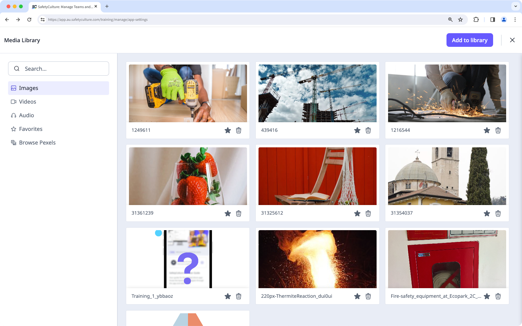 View the Media Library in Training via the web app.
