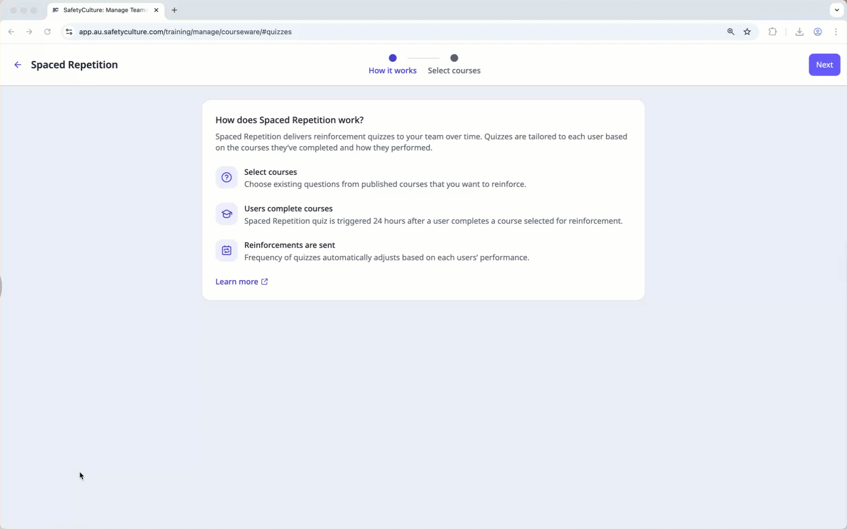 Activar el Repaso espaciado a través de la aplicación web.