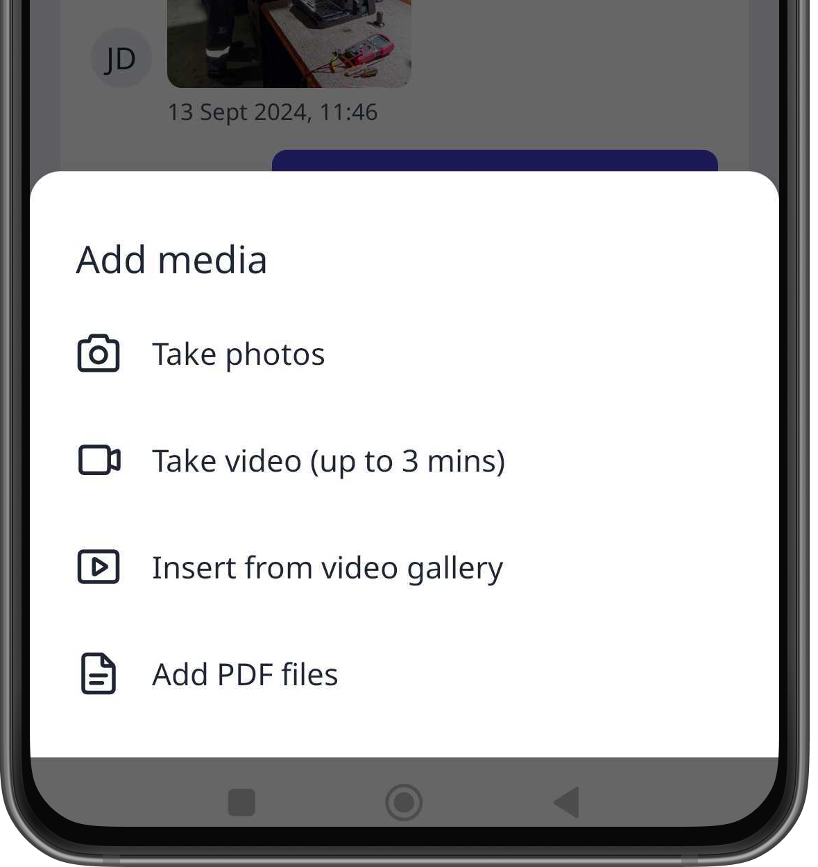 Attach a video to an action via the Android mobile app.